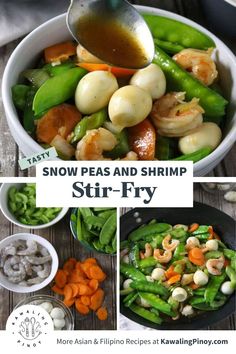 Snow Peas with Shrimp Stir-fry Easy Weeknight Meals Healthy, Easy Vegetable Dishes, Seafood Cravings, Kawaling Pinoy, Gluten Free Meal Plan, Pinoy Recipes, Chinese Cooking Wine, Weeknight Recipes, Free Lunch