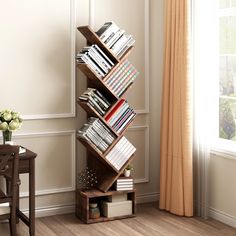 a bookshelf in the corner of a room