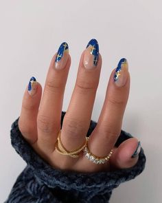 Easy Pride Nails, Bold Nail Designs, Blue Stiletto Nails, Blue And Silver Nails, Pride Nails, Shiny Nails Designs, Silver Nail Designs, Art Deco Nails, Simple Gel Nails