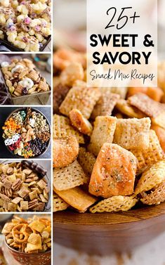 sweet and savory snack mix recipe collage with images in the bottom left corner