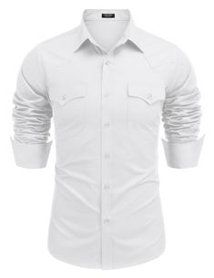 PRICES MAY VARY. High Quality Cotton Shirt: The western dress shirt is made from 100% cotton fabric; soft, lightweight and breathable; excellent comfort, wrinkle resistance and durability Classic Cowboy Shirt: Mens long sleeve vintage western shirt with authentic western front and back yokes; turn down collar, buttoned flap chest pockets with unique stitching, adjustable cuffs; the perfect blend of western cowboy with modern fashion style Easy to Match: This western work shirt can be easily matc Mens Cowboy Shirts, Cowboy Shirts For Men, Cowboy Vest, Vintage Western Shirt, Mens Vest Jacket, Essential Fashion, Cowboy Costume, Classic Cowboy