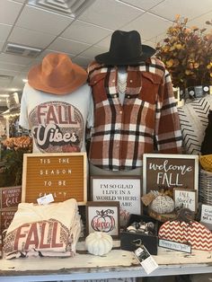 an assortment of fall items on display in a store