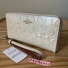 100% Authentic Brand New With Tag Comes In Original Packaging Ct921 Signature Leather Long Zip Around Wallet Chalk And Gold Hardware 7.5” L X 4” H Luxury Coach Wallet On Chain In Rectangular Shape, Coach Wallet, Gold Hardware, Coach Bags, Wallets For Women, Zip Around Wallet, Women's Accessories, Bag Lady, Brand New