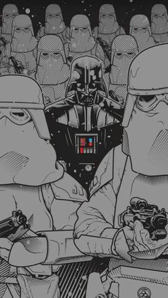 the star wars poster is shown in black and white, with two characters sitting at a table