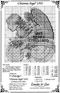 a cross stitch christmas angel is shown in black and white, with the words'christmas angel