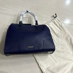 Rebecca Minkoff Amorous Satchel Tote In Eclipse, New With Tags Blue Shoulder Bag With Detachable Handle For Work, Blue Bag With Detachable Strap For Work, Blue Workwear Bag With Detachable Strap, Blue Work Bags With Detachable Strap, Blue Tote Satchel For Work, Blue Workwear Tote Satchel, Blue Top Handle Satchel For Work, Blue Office Satchel With Branded Hardware, Designer Blue Bags For Work