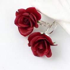 Burgundy rose earrings dark red earrings marsala earrings blush and burgundy earrings flower bridal Dark Red Earrings, Burgundy Earrings, Burgundy Roses, Red Flower Earrings, Botanical Earrings, Rustic Weddings, Earrings Flower, Casual Accessories, Red Earrings