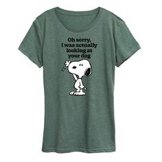 She will love showing off her style with this Women's Peanuts Snoopy Looking At Your Dog Graphic Tee. FEATURES Short sleeves CrewneckFABRIC & CARE Solid Color: Cotton ; Heather Colors: Cotton/Polyester Machine wash Imported Size: Small. Color: Green. Gender: female. Age Group: adult. Sally Brown, Dance Shorts, Heather Green, Snoopy And Woodstock, Peanuts Snoopy, How To Show Love, Junior Outfits, Grey Green, Clothing Size Chart