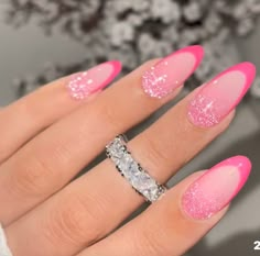 Neon Glitter Nails, Pink Sparkle Nails, Pink Sparkly Nails, Sparkly Nail Designs, Valentine Nails Pink, Barbie Pink Nails, Neon Pink Nails, Barbie Nails, All Things Pink