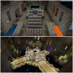 two different views of the inside of a house and outside of a building in minecraft