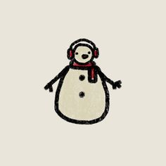 a drawing of a snowman wearing headphones