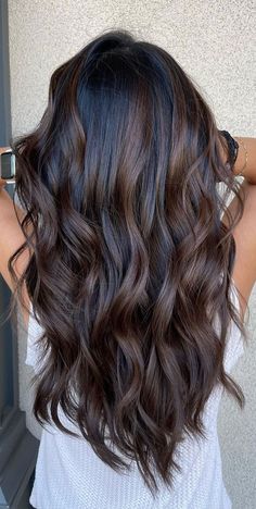 Chestnut And Chocolate Brown Hair, Dark Brown Chocolate Balayage, Fall Hair Color For Black Hair Balayage, Dark Fall Hair Ideas, Dark Hair Soft Highlights, Dark Hair With Brown Balayage, Dark Cool Brown Hair With Highlights, Dark Brown Hair With Auburn Balayage, Fall Dark Brown Hair