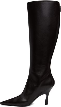 Knee-high grained faux-leather boots in brown. · Pointed toe · Zip closure at heel · Grained faux-leather lining · Modified stiletto heel with rubber injection · Polished faux-leather sole · Heel: H4 Made from cruelty-free, non-animal materials. Supplier color: Coffee Stella Mccartney Boots, Knee High Heels, Chain Strap Bag, Faux Leather Boots, Socks And Heels, Color Coffee, Floral Shoes, Boots Knee, Cloud 9