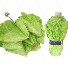 an umbrella and some green lettuce on a white background