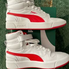 Mens Puma Sky Lx Mid Athletic Shoes For Sale Size 9.5!!! Brand New Classic 80’s Style, White With Red Stripe. Puma Branding On Sides & Tongue,Strap For Added Stability.Much Improved Features From The Original Shoe!! Great Value!!! White High-top Puma Basketball Shoes, White High-top Basketball Shoes With Puma Logo, White Lace-up Puma Basketball Shoes, White High-top Sneakers With Puma Logo For Sneakerhead Events, White Puma High-top Sneakers, Puma High-top Sneakers With Round Toe For Sports, Puma High-top Sneakers For Sports, White Casual High-top Puma Sneakers, Casual White High-top Sneakers With Puma Logo