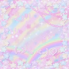 an abstract background with stars and hearts in pastel colors, including the word love