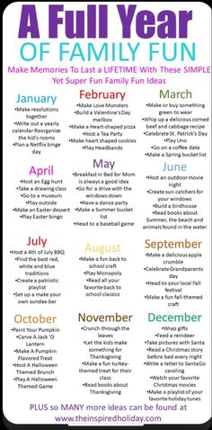 a full year of family fun poster with the names and dates for each child's activities