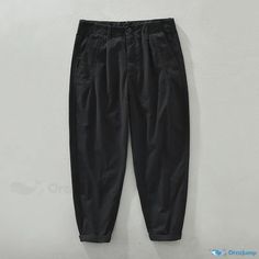 OrcaJump - AMICAJI Vintage Casual Pants - Relaxed Fit, Straight Leg, 100% Cotton, Khaki Black Cotton Chinos For Spring, Casual Tapered Pants With Pockets, Black Wide Leg Chinos With Pockets, Black Ankle-length Jeans With Pockets, Casual Tapered Workwear Pants, Casual Tapered Ankle-length Pants, Casual Black Cotton Harem Pants, Casual Black Tapered Leg Chinos, Casual Tapered Chinos For Work