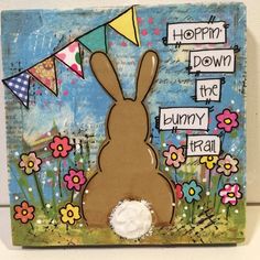 a card with a rabbit on it that says happy spring