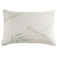 an image of a pillow with bamboo print on the front and back side, in light green