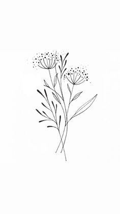 a black and white drawing of some flowers