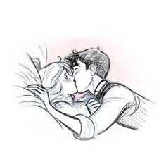 a drawing of a man and woman kissing each other with their arms around each other