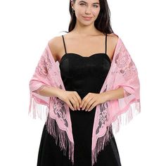 Pink Floral Patterned.Shawl W Tassels Nwt Summer Shawl With Tassels, Spring Shawl With Tassels, Summer Shawl With Fringe, Summer Fringe Shawl, Fringed Shawl For Summer Festivals, Elegant Summer Shawl With Fringe, Graphic Scarf, Black And White Scarf, Leopard Scarf