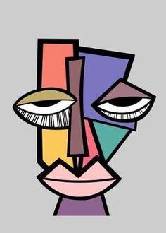 an abstract painting with multiple colors and lines on it's face, including the eyes