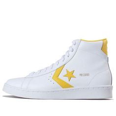 Converse Pro Leather High 'White Amarillo' 166812C (SNKR/Skate/Casual/Unisex/High Top) Yellow Leather High-top Sneakers With Vulcanized Sole, Yellow Leather Skateboarding Sneakers, Yellow High-top Leather Skate Shoes, Yellow Leather Skate Shoes, Yellow Leather Skate Shoes For Skateboarding, Converse Pro Leather, Leather Converse, High Top, High Tops