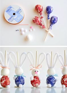 some candy lollipops are in the shape of rabbits