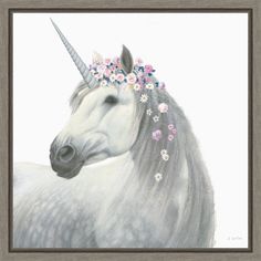 a white unicorn with a flower crown on its head