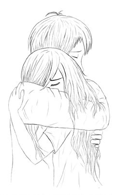 a drawing of two people hugging each other