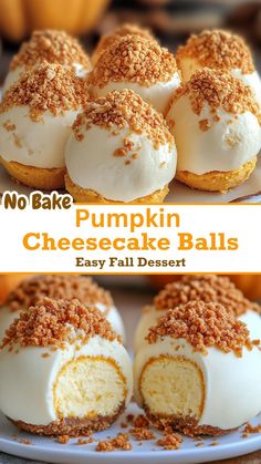 No-Bake Pumpkin Cheesecake Balls: Easy Fall Dessert Pumpkin Cheesecake Balls, Trending Desserts, Thanksgiving Dessert Table, Cheesecake Balls, Caramel Apple Dip, Bake Pumpkin, No Bake Pumpkin Cheesecake, Pumpkin Desserts, Fall Desserts Easy