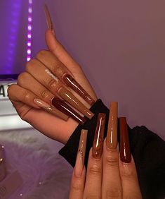 Square Acrylic Nails Brown, Acrylic Nails Brown, Nail Chart, Fall Acrylic Nail, Em Nails, Fall Acrylic, Brown Acrylic Nails, Nails Brown, Cute Nails For Fall