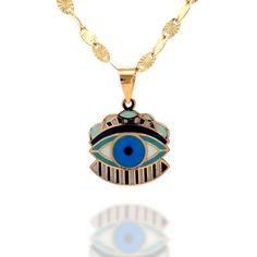 Unlock the mystical allure of ancient Egypt with our Hand-Painted Egyptian Evil Eye Pendant. This beautifully hand-crafted piece of jewelry seamlessly combines the timeless power of the Evil Eye symbol with the rich cultural heritage of Egypt, resulting in a stunning and meaningful accessory. Product Specifications:  * Material: 14k Solid Gold, hallmarked 14K or 585 for authenticity * Length: 23mm / 0.90in * Height: 17mm / 0.67in  14k Solid Gold Chains: * Adjustable Chain 16"18" 0.5mm * Sun Oval Symbolic Blue Engraved Necklaces, Symbolic Blue Necklaces With Charms, Hand Painted Blue Spiritual Necklace, Spiritual Pendant Necklace With Artistic Design, Handmade Symbolic Blue Necklace, Bohemian Gold Necklace With Hand Painted Details, Bohemian Gold Necklace Hand Painted, Bohemian Gold Hand Painted Necklace, Bohemian Hand Painted Gold Necklaces