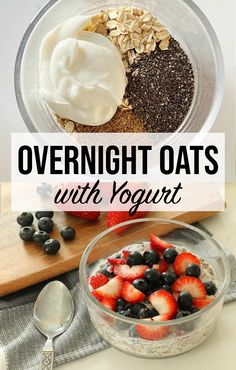 overnight oats with yogurt and berries in a bowl