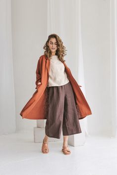 Oversized Heavy Linen Coat in Burnt Orange Color. Loose Linen - Etsy Long Linen Outerwear For Winter, Long Linen Outerwear For Fall, Relaxed Fit Long Linen Outerwear, Long Sleeve Ramie Outerwear For Fall, Flax Linen Long Sleeve Outerwear, Oversized Linen Outerwear For Fall, Brown Linen Outerwear With Relaxed Fit, Oversized Linen Long Coat, Brown Relaxed Fit Linen Outerwear