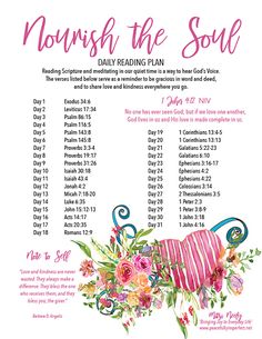 a pink and white poster with flowers on it that says, month of the soul