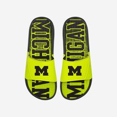 *SEP* *SEP* Oh gel yeah. Meet the new highlight of your summer attire and take pride in your slides by rocking these Michigan Wolverines Highlights Gel Slides! Features All-over bright, neon yellow and black design so you can rep the team in style Team logo display on straps, in case there were any doubts where your allegiances lie Wordmark team logo display on footbed for a little extra team spirit Gel overlay on footbed to make every step feel like a win Two-piece reinforced padded adjustable Yellow Sporty Slides For Summer, Green Sporty Slides For Sports, Sporty Green Slides For Sports, Trendy Synthetic Slides For Sports, Gel Overlay, News Highlights, Logo Display, Toes Designs, Summer Attire