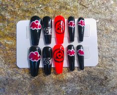 Naruto nails / akatsuki nails / anime nails / press on nails / Etsy Akatsuki Nails, Naruto Nails, Opal Nails, Anime Nails, Anime Inspired Outfits, Anime Inspired, Almond Nails