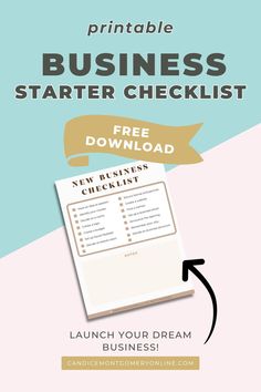 the printable business checklist is shown with an arrow pointing up to it's right