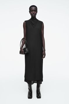 LAYERED WOOL DRESS - BLACK - COS Dress Layer, Land Management, Sheer Chiffon, Wool Dress, Animal Welfare, Lounge Wear, Black Dress, Chiffon, Dry Clean