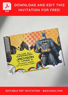 Comic Style Batman Birthday Invitations with Halftone pattern