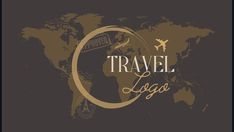 the travel logo with an airplane flying over it and a world map in the background