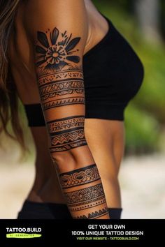 Traditional Maori Tattoo, Strength And Power Tattoos, Native American Tribe Tattoo, Micronesian Tattoos Women, Tattoo Bands Women, Arm Cuff Tattoo For Women, Tattoo Ideas Female Mandala, Strength Tattoo Design, Polynesian Tattoo Designs For Women