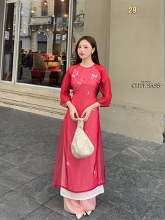 At Ao Dai by CuteSass, you will find the most stylish ao dai in wide size range and at reasonable prices. We are moving our ao dai collection from CuteSass here to provide you with the best experience.  You can read our 5000+ reviews at: cutesass.etsy.com ❣️ This set includes one Ao Dai Top, 1 Pants Style: Modernized  Material: Chiffon. Non Stretch ❣️ This beautiful and modern ao dai set is perfect for any special occasions: Lunar NewYear, Mid Autumn Festival, Attending Wedding, or a Family phot Summer Embroidered Ao Dai, White Embroidered Ao Dai For Spring, Traditional Red Ao Dai For Summer, Spring White Embroidered Ao Dai, Summer Long Sleeve Ao Dai With Floral Embroidery, Summer Long-sleeve Ao Dai With Floral Embroidery, Summer Embroidered Long Sleeve Ao Dai, Summer Ao Dai With Floral Embroidery And Long Sleeves, Embroidered White Ao Dai For Spring