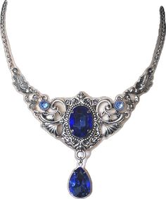 Blue Gothic Metal Necklace, Ornate Blue Necklace With Intricate Design, Gothic Antique, Ornate Necklace, Victorian Wedding, Choker Pendant, Star Sapphire, Crystal Ab, Necklace Choker