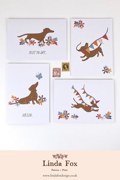 stocking filler gift set of 4 different dachshund , sausage dog greeting cards from linda fox design Dachshund Lovers, Notecard Set