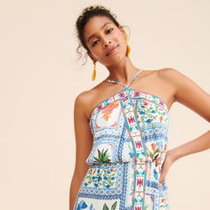 Tropical Tiles Embroidered Dress | Nuuly Rent Chic Halter Neck Dress With Vibrant Print, Multicolor Print Summer Maxi Dress, Summer Style Multicolor Print Maxi Dress, Multicolor Print Maxi Dress For Summer, White Bohemian Dress For Summer Parties, Vibrant Print Halter Neck Dress For Spring, Vibrant Print Maxi Dress For Spring And Summer Parties, Spring Halter Neck Dress With Vibrant Print, Spring Maxi Dress With Vibrant Print For Summer Parties