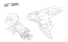 a drawing of two different types of dragon heads